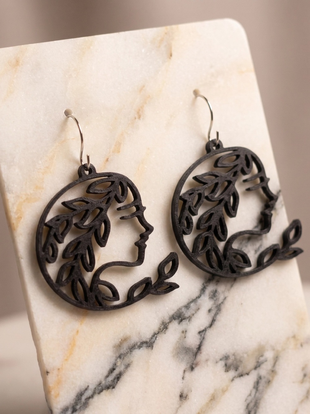 Handcrafted Black Leaf Silhouette Earrings - Women Jewelry